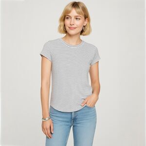FRAME Micro Stripe Modal Tee in White & Navy